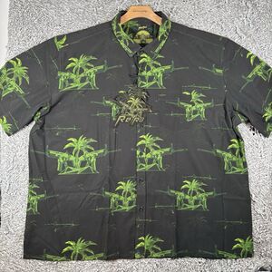 Retro Rifle Hawaiian Shirt Men's Size 4XL Floral Green Black "The Palm" NWTS